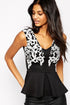 Sexy Applique Contrast Peplum Top